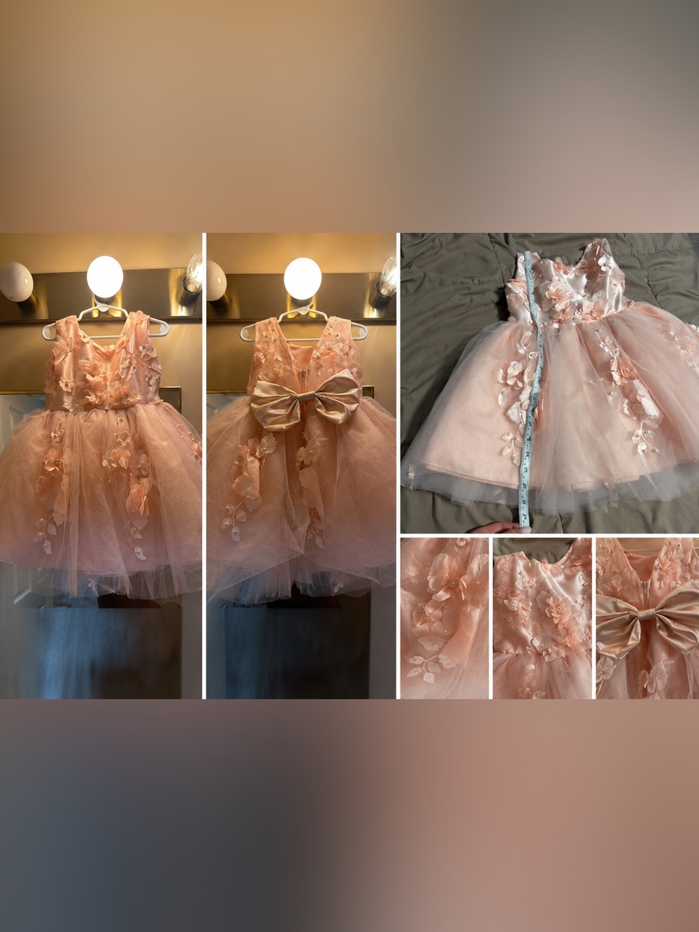 Girls Size 2 Blush Pink Floral Applique Tulle Party Dress w/ Satin Bow